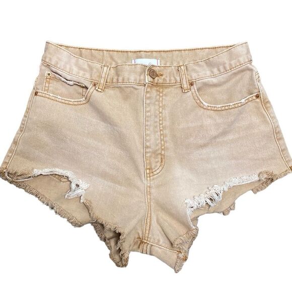 BDG Cheeky Shorts Neutral Tan Frayed - Picture 2 of 10